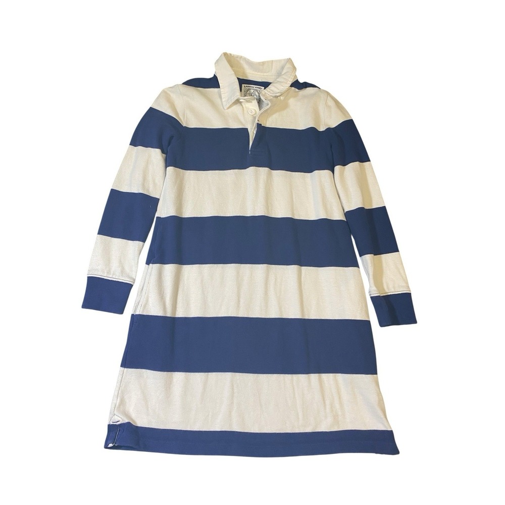 Lands' End Girls Striped Rugby Polo Dress - Size Small (7-8)